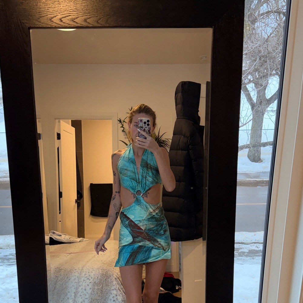 Farai London Turquoise Backless Dress